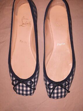 Christian Louboutin blue & white checked Rosella ballet flats 37.5 RARE